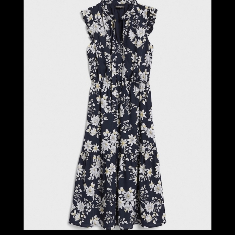 NWT Banana Republic ruffle neck midi dress